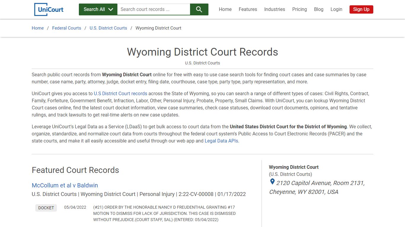 Wyoming District Court Records | PACER Case Search | UniCourt